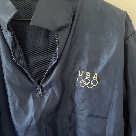 Vintage USA Olympics Windbreaker Jacket Sz Extra Large (XL) Blue Mesh Lining - Picture 2 of 6
